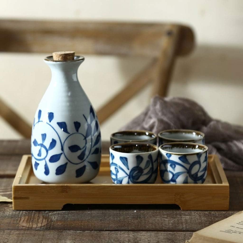 Sake Sets Handmade Ceramic Sake Cup Japanese Sake Set Handmade Ceramic Sake Cup Japanese Sake Set/Cold/Hot/Tea/Sake Cup 6-piece set Sake Bottle (Color : B) (C)