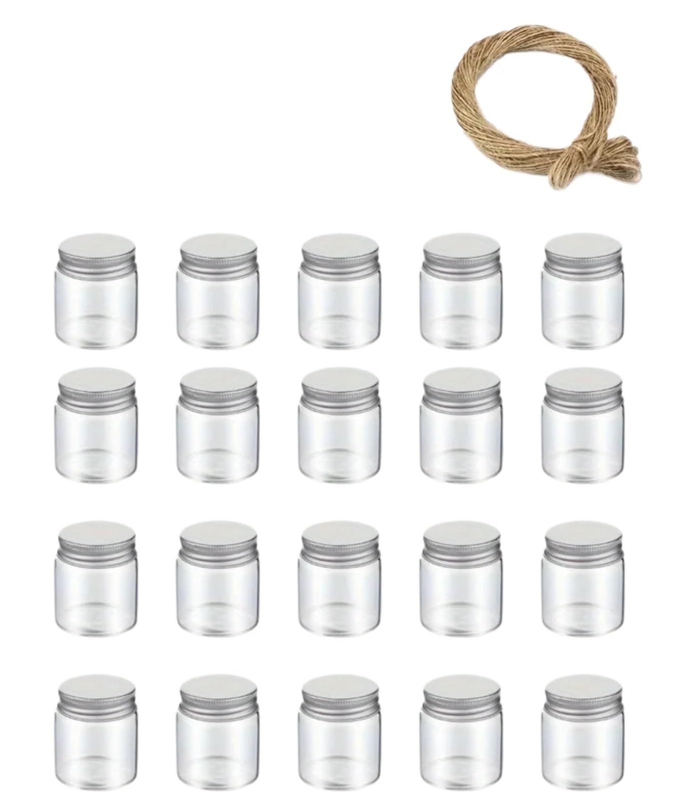 Xinglongs Candle Tin 20-Pack 50ml Glass Jars with Aluminum Lid & Rope, Sealable for Favors, Seeds & Storage