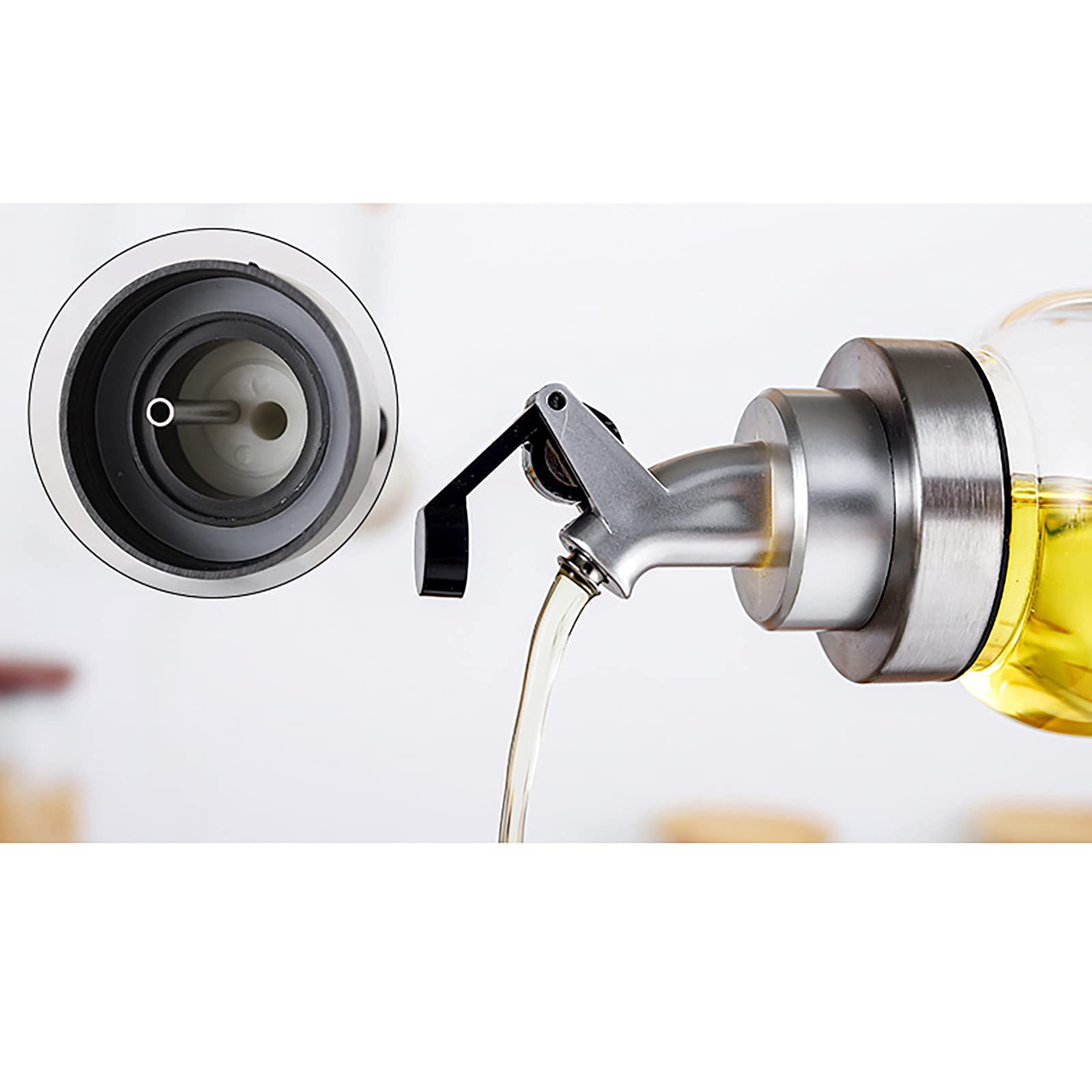Bottiglia Dispenser Per Olio In Vetro 180ml – 2 Beccucci In Acciaio Inox Anti-Goccia, Senza Piombo, Per Olio E Aceto - 5