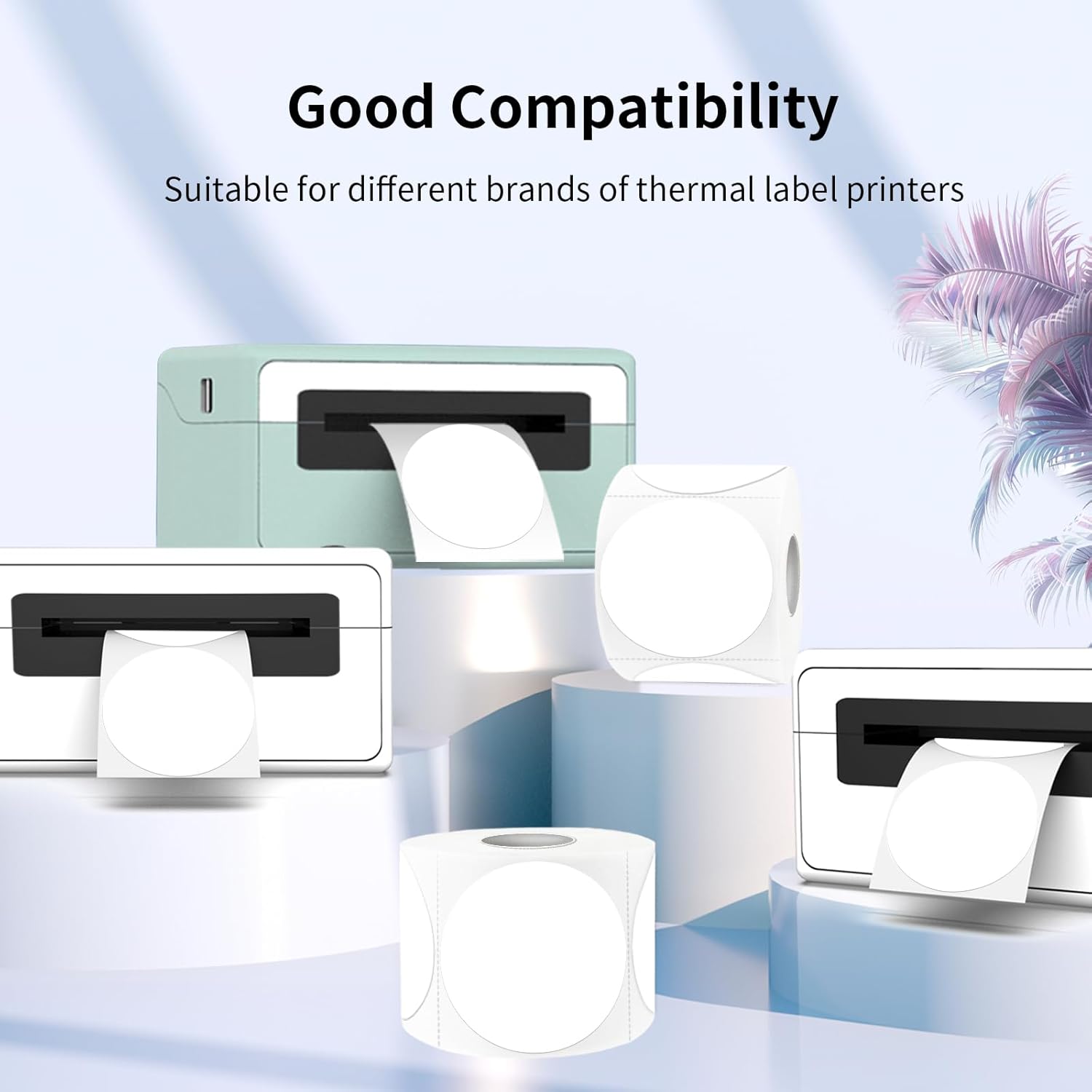 3 Inch White Round Thermal Sticker Labels, Waterproof Circle Direct Thermal Labels, Multi-Purpose Self-Adhesive Sticker Label for DIY Logo Design- 200 Sheet/Roll thumbnail