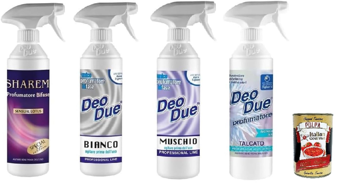 Italian Gourmet Bundle Deo Due Profumatore Raumduft Spray Mix 4er Pack (4x500 ml) – Geruchsneutralisierer für Haushalt, Bad & Küche, Duftspray für Räume & Textilien + Italian Gourmet Polpa
