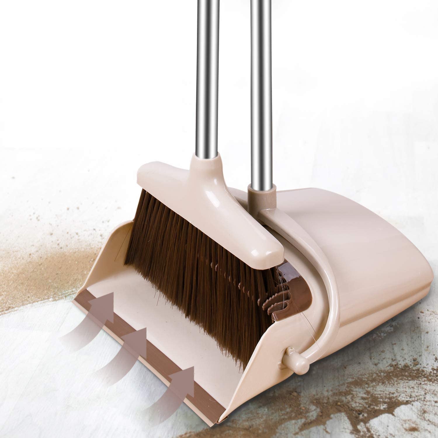 Broom and Dustpan Set with Long Handles | Upright Standing Dustpan with Wide Pan | Detachable Handle Design | Indoor Floor Cleaning Set for Home, Kitchen, Office & Garage-image-6