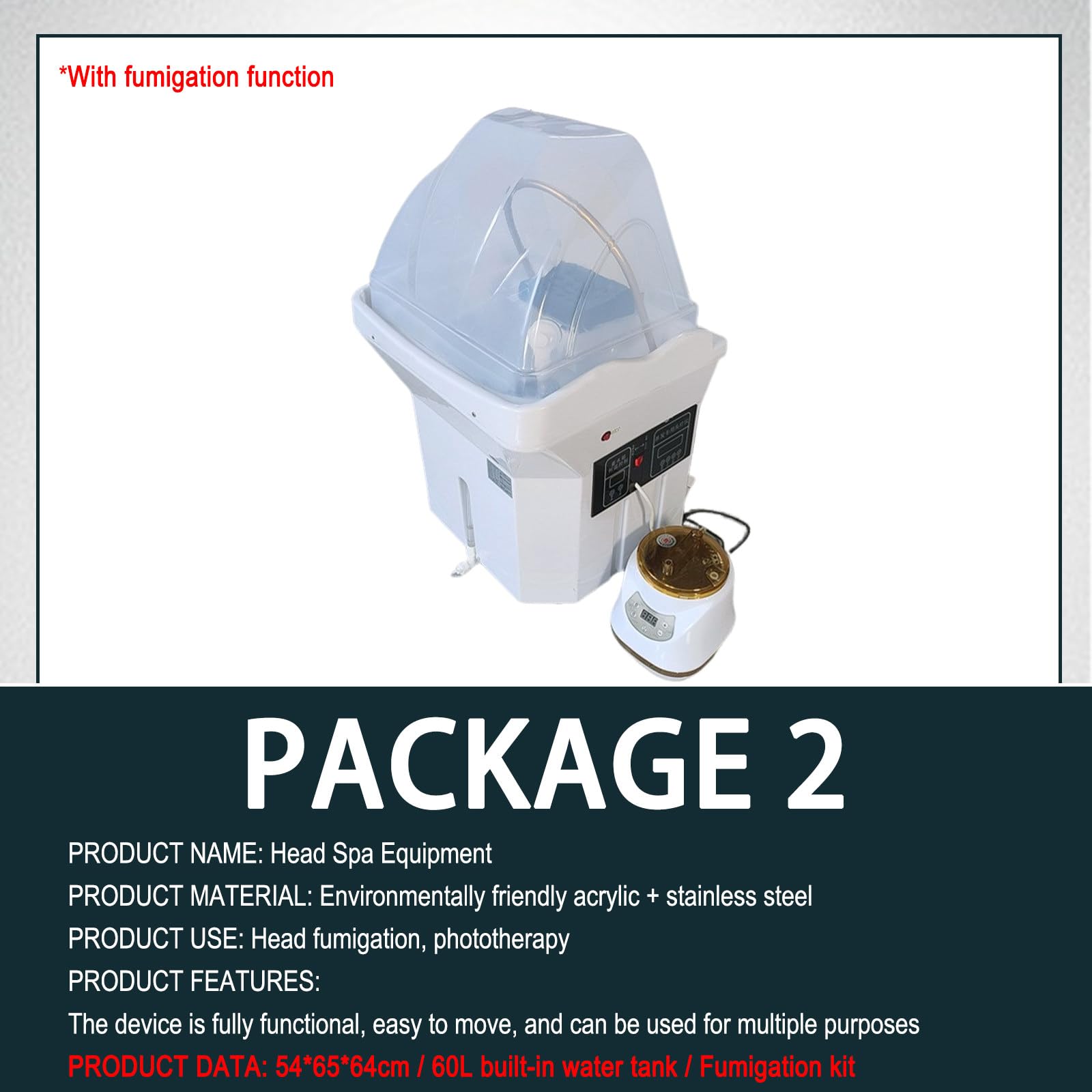 Lavatesta Mobile Multifunzionale 60L, Apparecchio per Spa con Circulazione dell'acqua e Serbatoio Removibile, Terapia della Luce e Massaggio,White-Package2