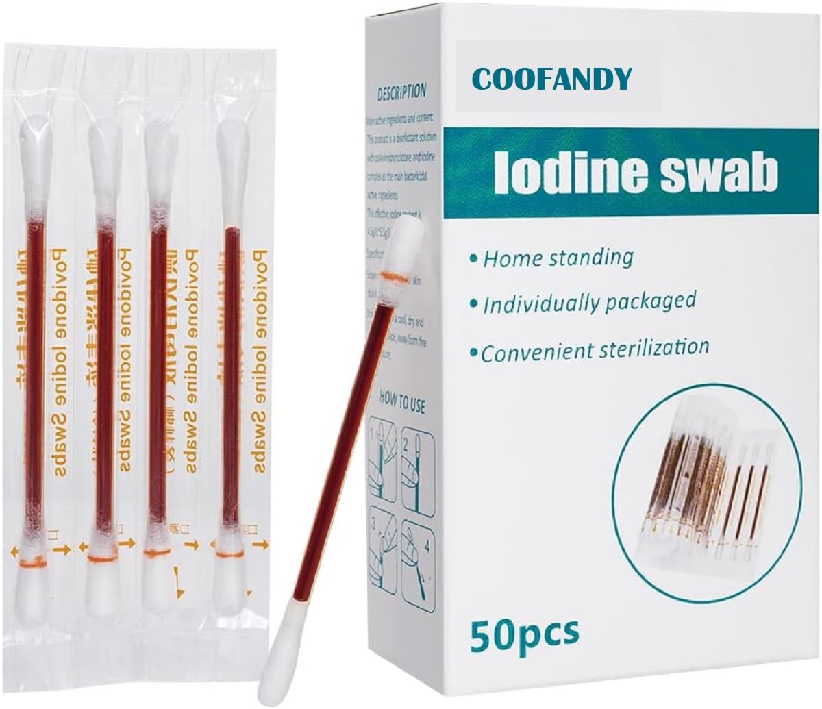 COOFANDY Portable Iodine Disinfected Cotton Stick for First Aid Wounds Care Sterilization Tattoo Iodide Swab Makeup Double-headed Disinfectant Medical Swabs Outdoor Supplies Nasal-image-35