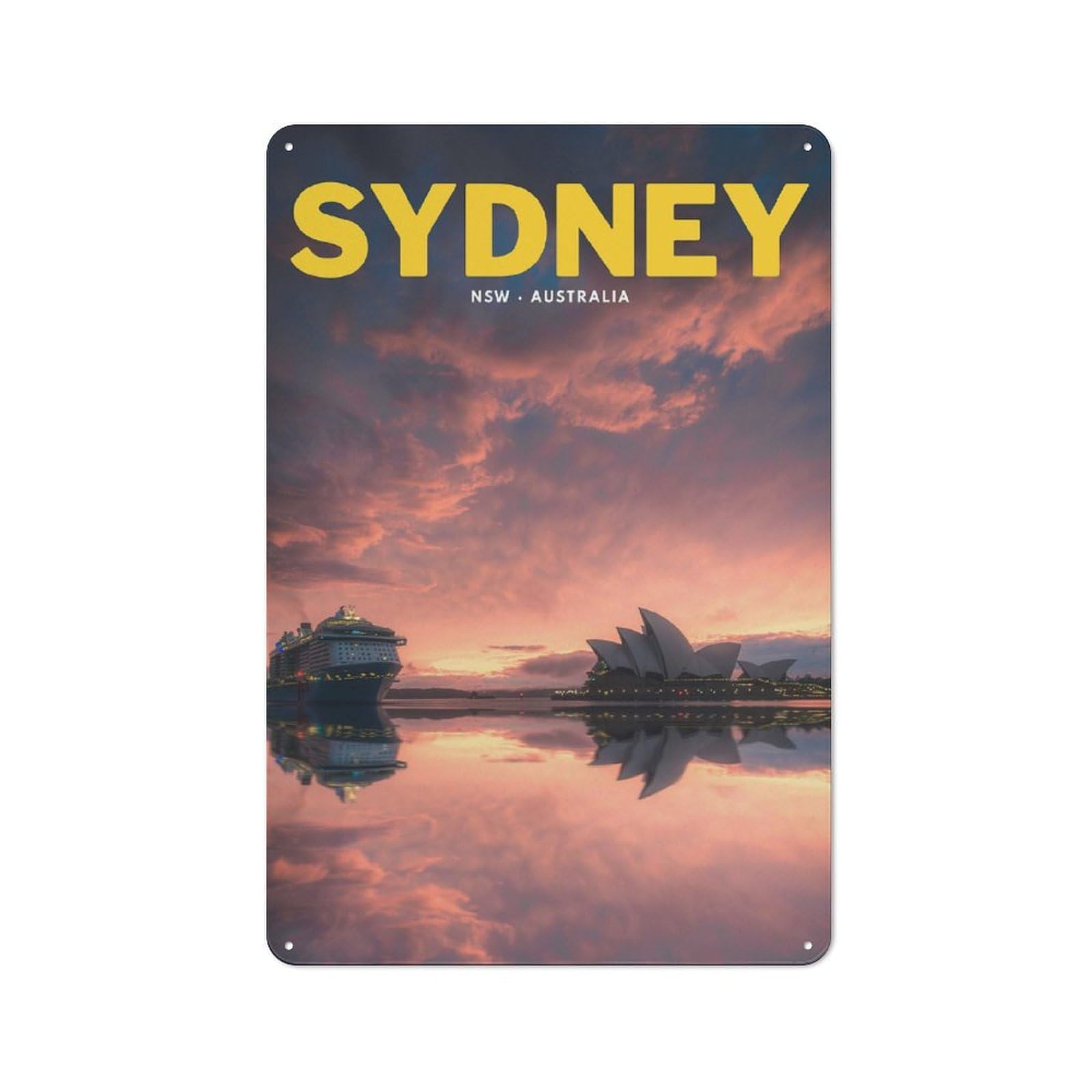 Sydney, Australia at Sunset Warehouse Style Metal Wall Decor 30x20cm, Industrial Metal Sign for Workspace, Cafe, Hallway Or Garage