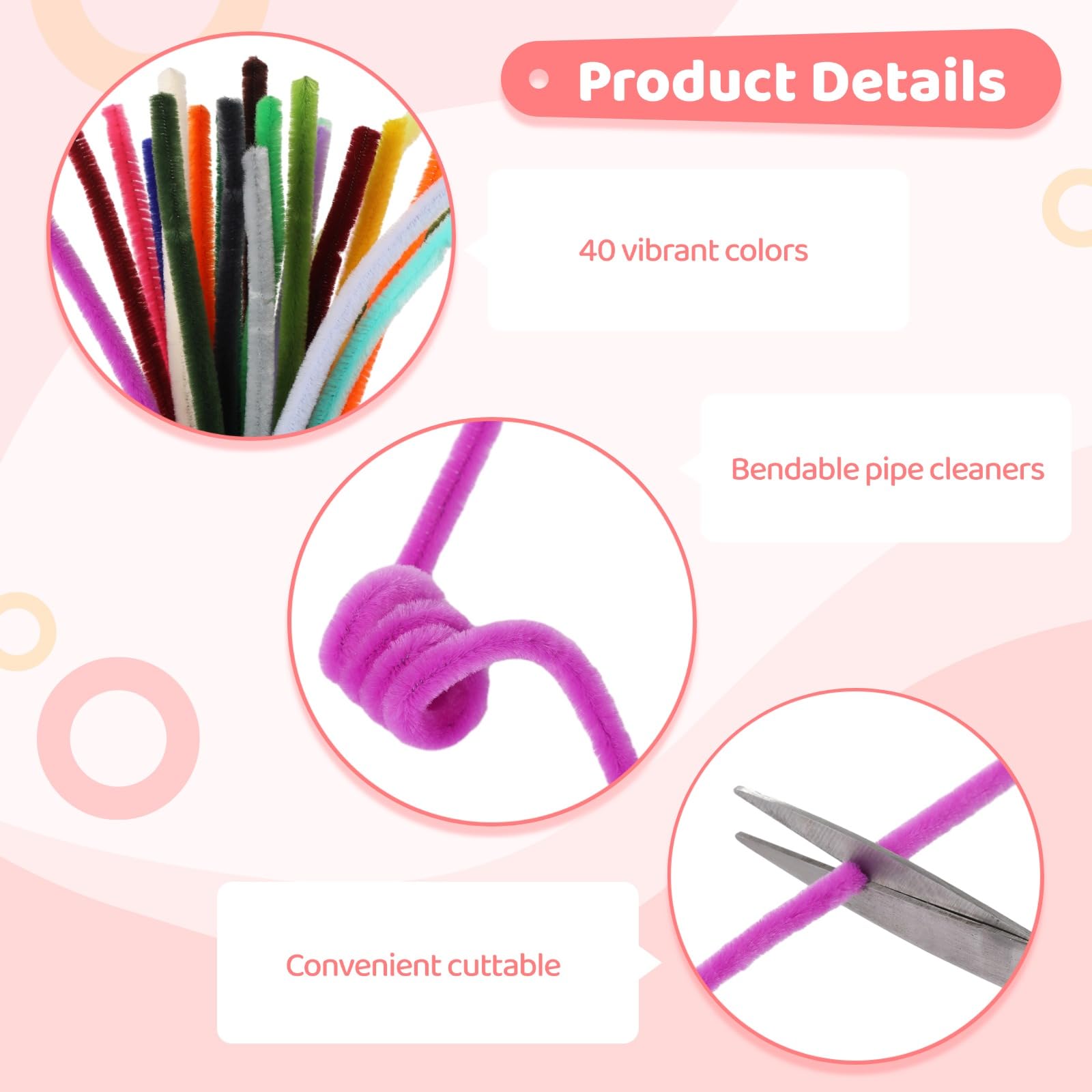 Lot de 4 000 cure-pipes en chenille en 40 couleurs, 100 tiges de fleurs, 3 rouleaux de ruban adhésif floral et étamines, bâtons torsadés pliables de 30 cm pour projets artistiques
