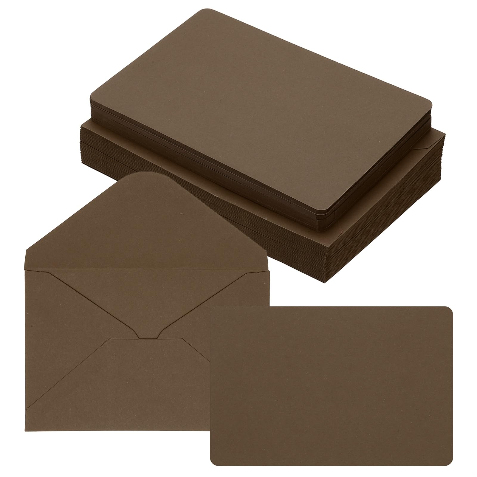 PATIKIL 10x15cm Blank Greeting Cards and Envelopes, 50Sets Half Fold Note Cards and Envelopes Folded Rounded Corner Cardstock Card for DIY Wedding Birthday Party Invitations, Dark Coffee