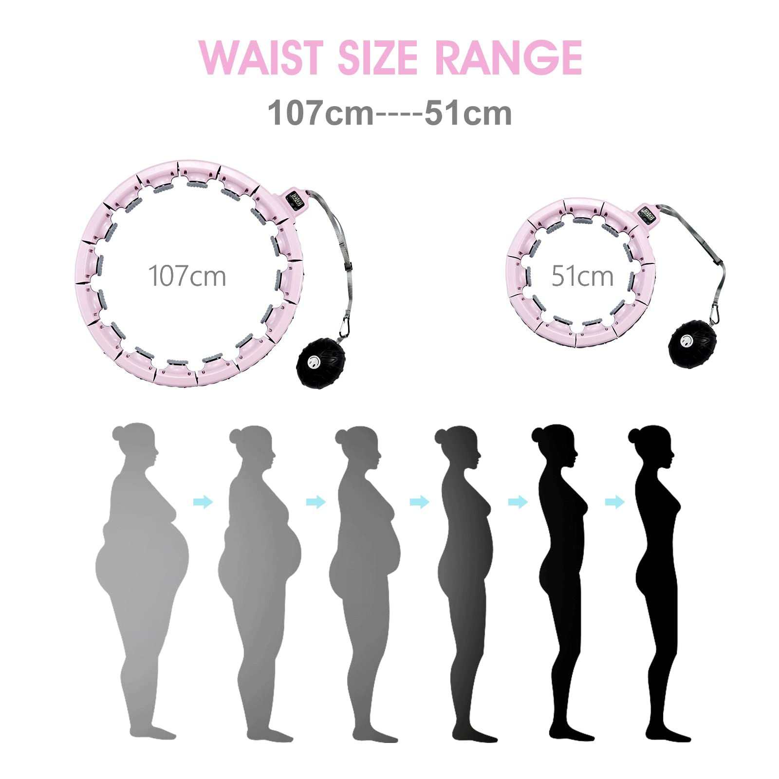 TOPLUS Smart Hula Hoop Fitness Reifen Verstellbare Hula Hoop mit Schwerkraft Ball, 360°Surround Massage Hoop für Erwachsene, Kinder und Anfänger