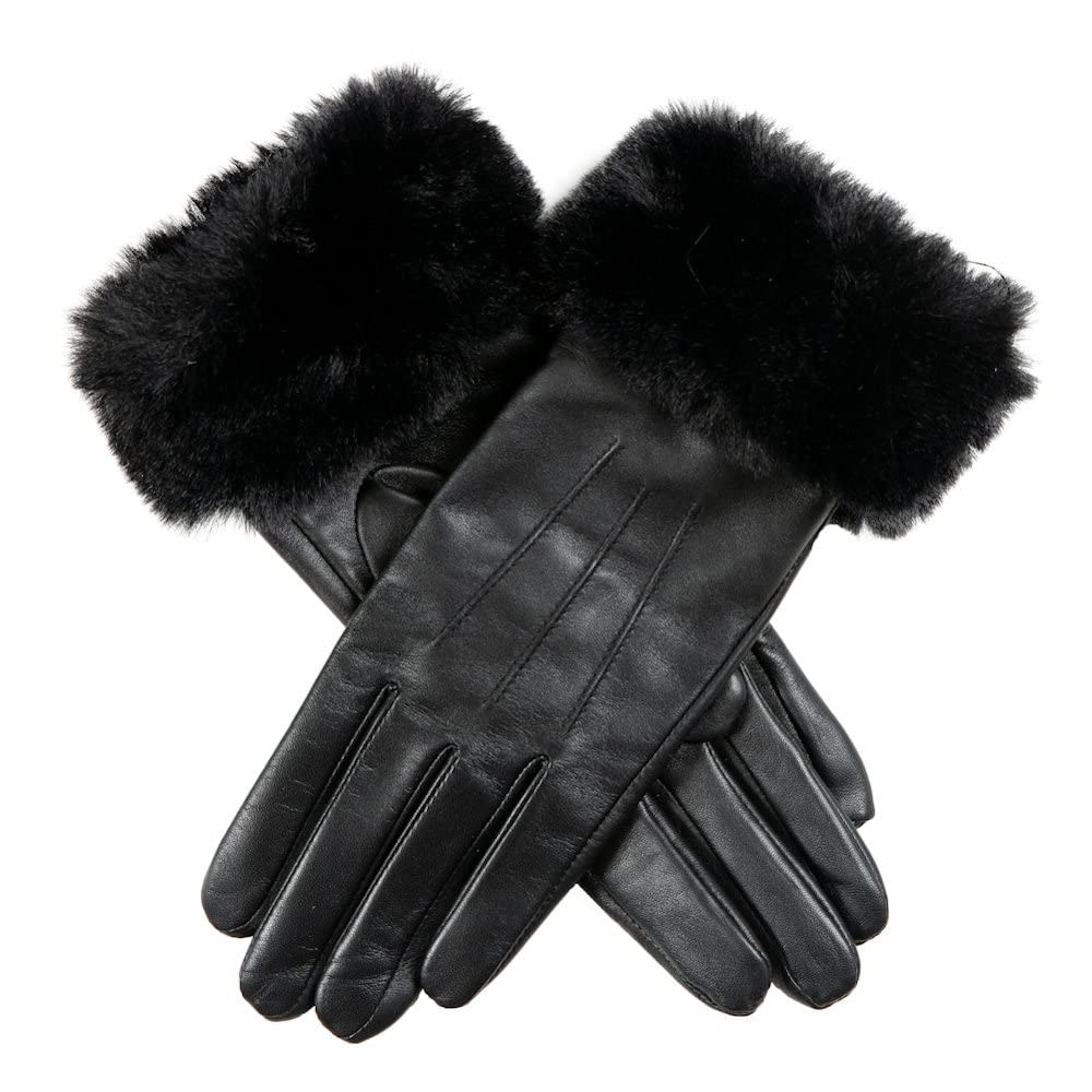 Dents Women's Black Faux Fur Touchscreen Gloves Size L