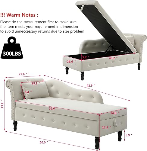 Miniatura 23 de Setawix Tumbona de terciopelo para interiores con almacenamiento para sala de estar, dormitorio, oficina, extremo de brazo enrollado de la cama,