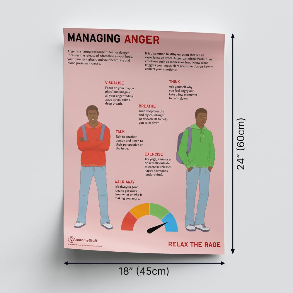 Managing Anger Poster/Diagramm, 45,7 x 61 cm, Unterstützung für emotionale Regulierung, PSHE-Lehrer-Ressource, PSHEE-Lernwerkzeug, Sekundarschulbildung