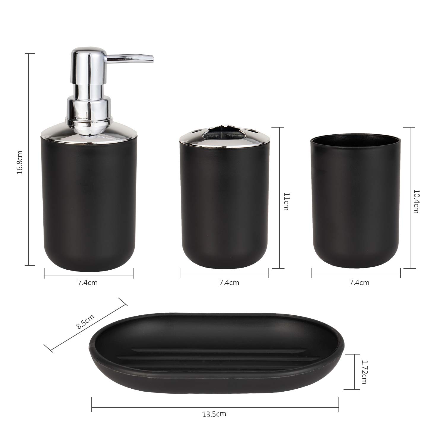 Bathroom Accessory Set 4 Pcs Plastic Bathroom Decor Toothbrush Holder Toothbrush Cup Soap Dispenser Soap Dish Farmhouse Decor Bathroom Home Decor Craft (Black)
