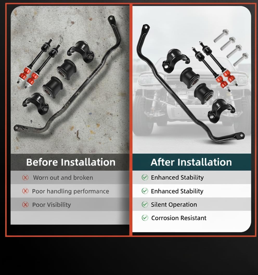 YVZ 55398938ac Front Suspension Stabilizer Bar & Sway Bar Link Kit With Bushing Compatible For Dodge Ram 2009-2010 1500, Ram 1500 2011-2018, Ram 1500 2019-2022 Classic 4wd (Replaces Oe 55398938ab)
