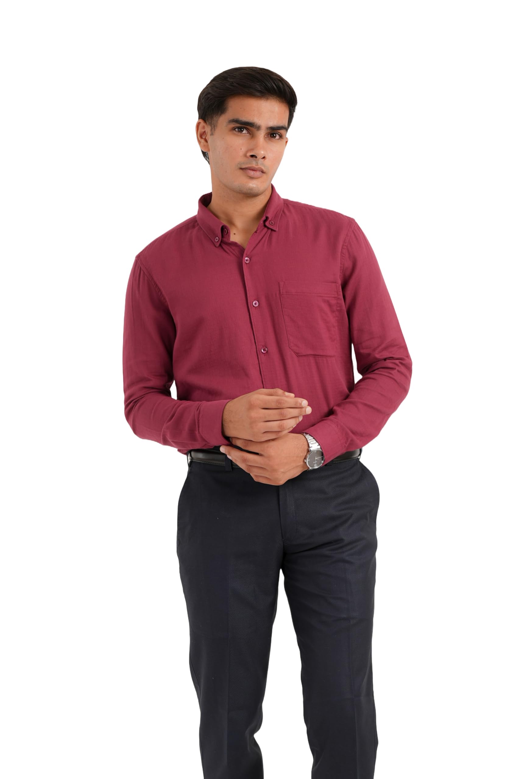 R.A.E.RMen's Plain Cotton Shirt, Long Sleeves, Button-Down (in, Alpha, Regular Fit)