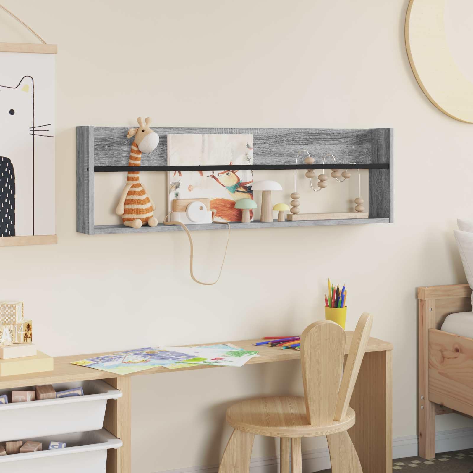 Regał na czasopisma montowany na ścianie Sonoma w kolorze szarym, 100 x 12 x 30 cm, materiał drewnopochodny, do salonu, biura, korytarza, recepcji, zajmuje mało miejsca, uchwyt na magazynek o