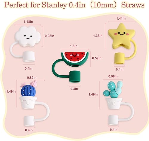 Miniatura 10 de Aitsite Tapa de popote para copa Stanley, 5 fundas de silicona para vaso de 40 onzas y 30 onzas, lindas pajitas para 0.394 in de diámetro, bolas