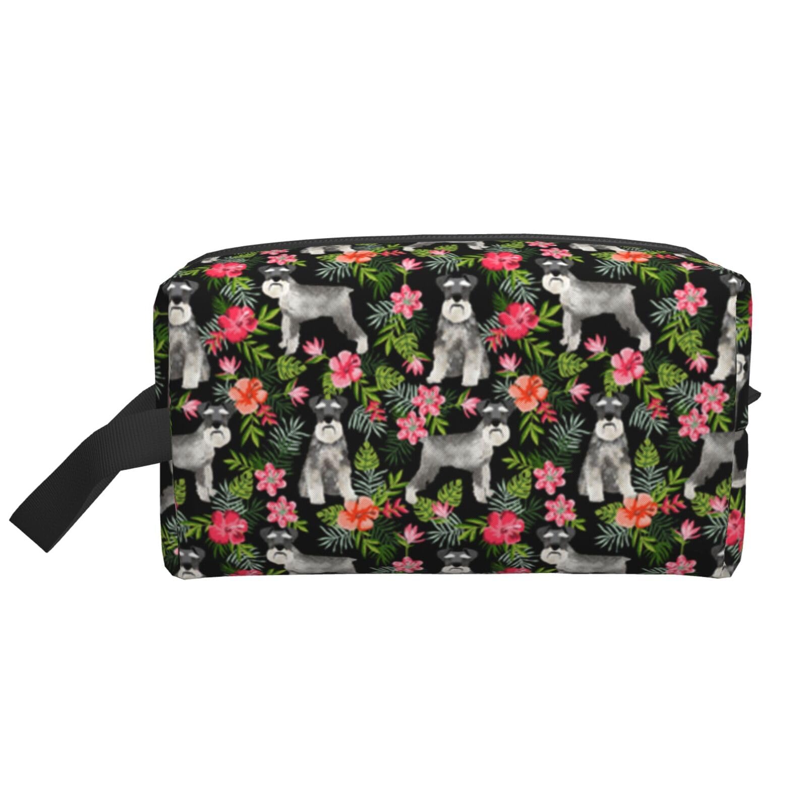 Ercgad Unisex White Schnauzer Print Large Capacity Travel Toiletry Bag Cosmetic Pouch Daily Storage Makeup Case