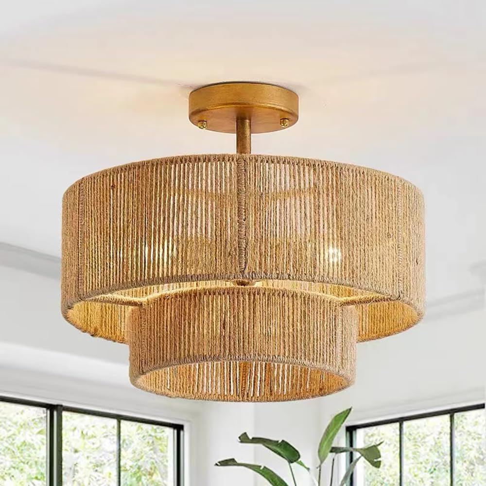 Plafonnier rotin 60cm pour sublimer un plafond bas sans encombrer