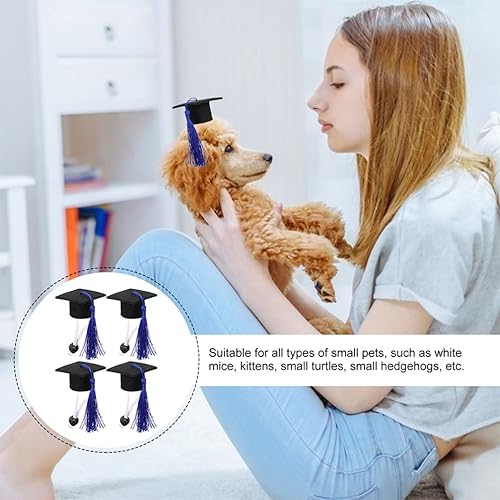Miniatura 7 de Gorras de graduación para mascotas con borla azul, 2 unidades, sombreros para fiesta de graduación para perro, disfraz de graduación de animales