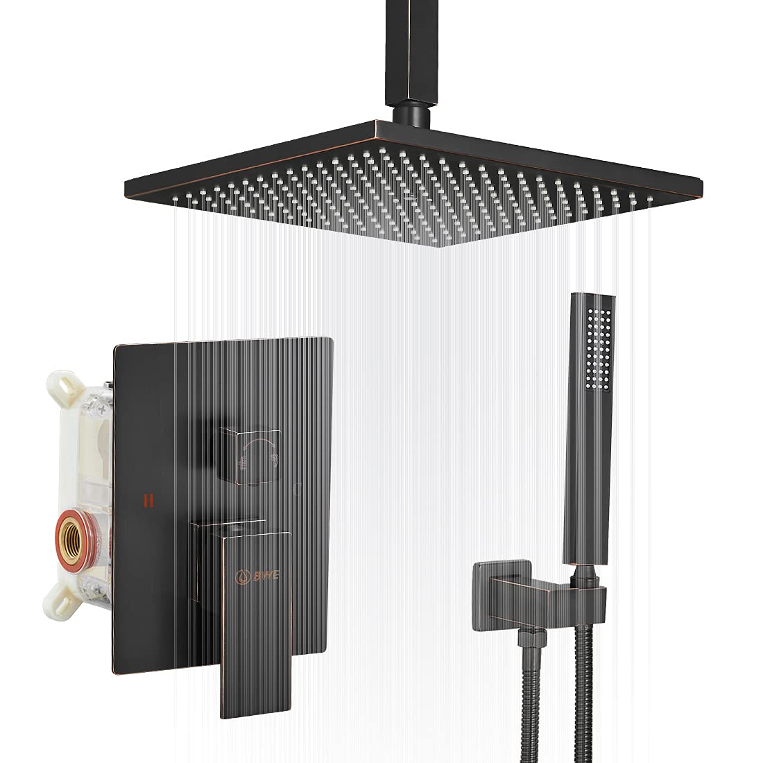 Buy BWEShower Faucet Oil Rubbed Bronze 12 Inch Square Bathroom Luxury Rain Mixer Shower Combo