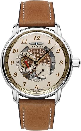 Zeppelin 8658-5 New Captains Line Watch Automatic 5 ATM Water Resistant Mineral Glass Beige Dial Mens