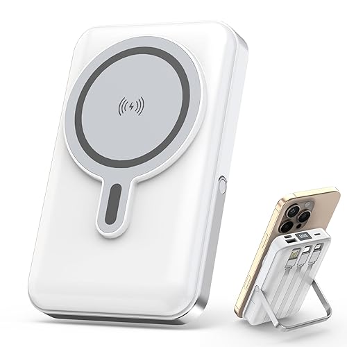 Cargador portátil magnético, banco de energía inalámbrico multipuerto de 10000 mAh, batería segura de 22.5 W, cargador portátil de soporte, cables