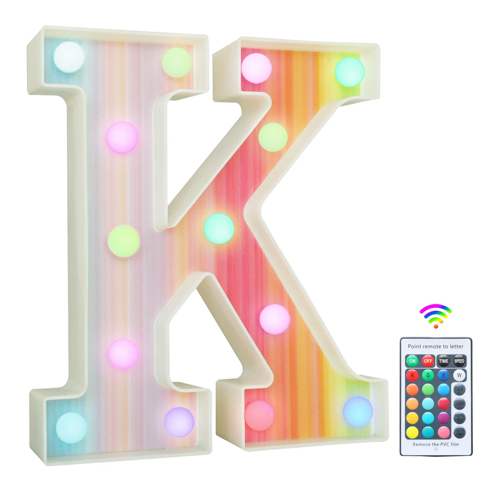 Rainbow Light Up Letters, Colorful LED Letter Lights 16 Color Changing Alphabet Sign Gifts for Girls Women Party Birthday Decorations Remote Night Light Christmas Valentine Wall Table Decor - K