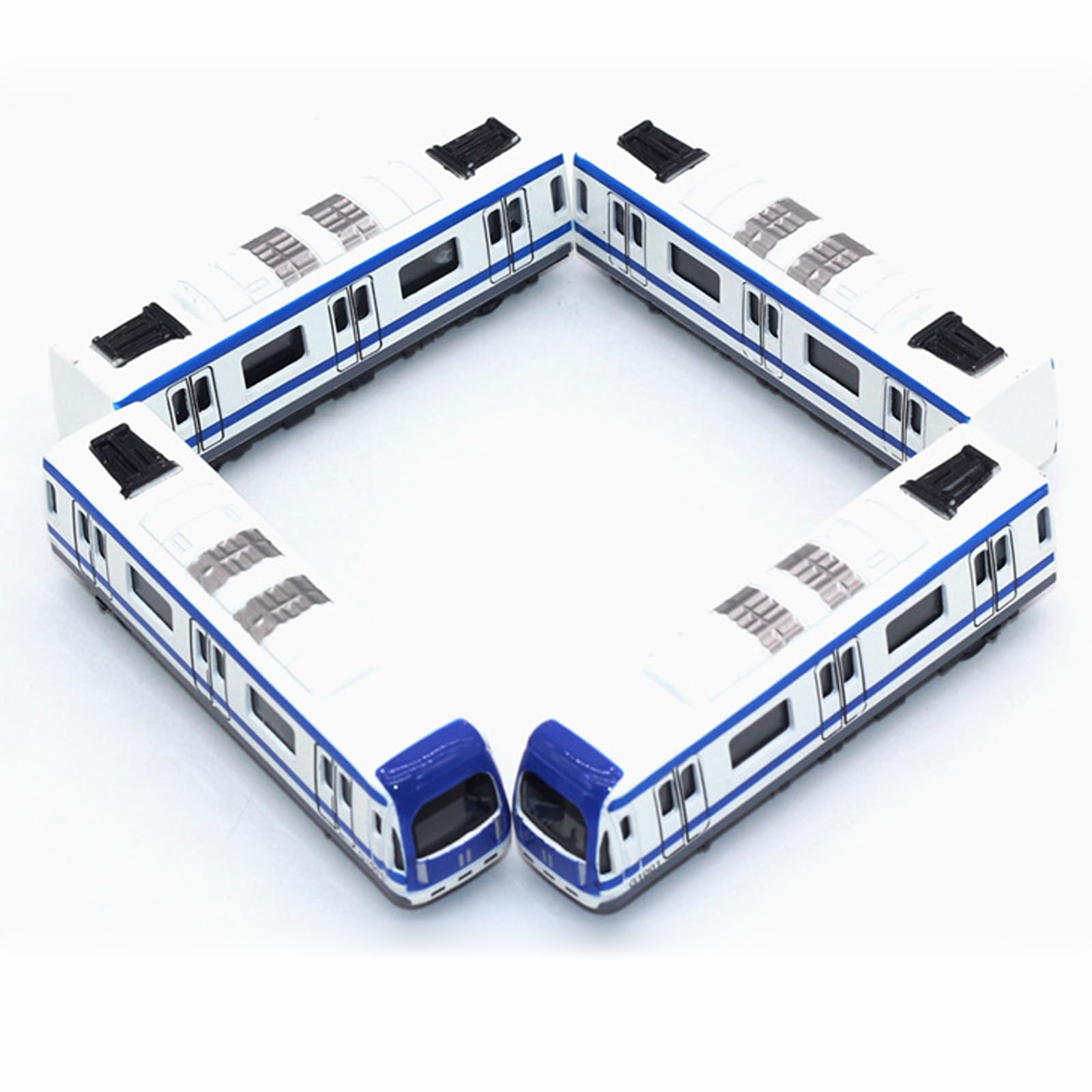 Train Model, 4PCS Multi-Car Railway Set,Alloy City Rail Subway Train Model,1/64 Scale Alloy Subway Blue, White and Blue, Standard - Image 2