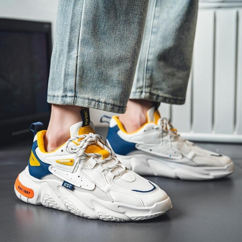 Men's Breathable Mesh Fashion Sneakers - Stylish White Casual Shoes with Thick Sole z0234