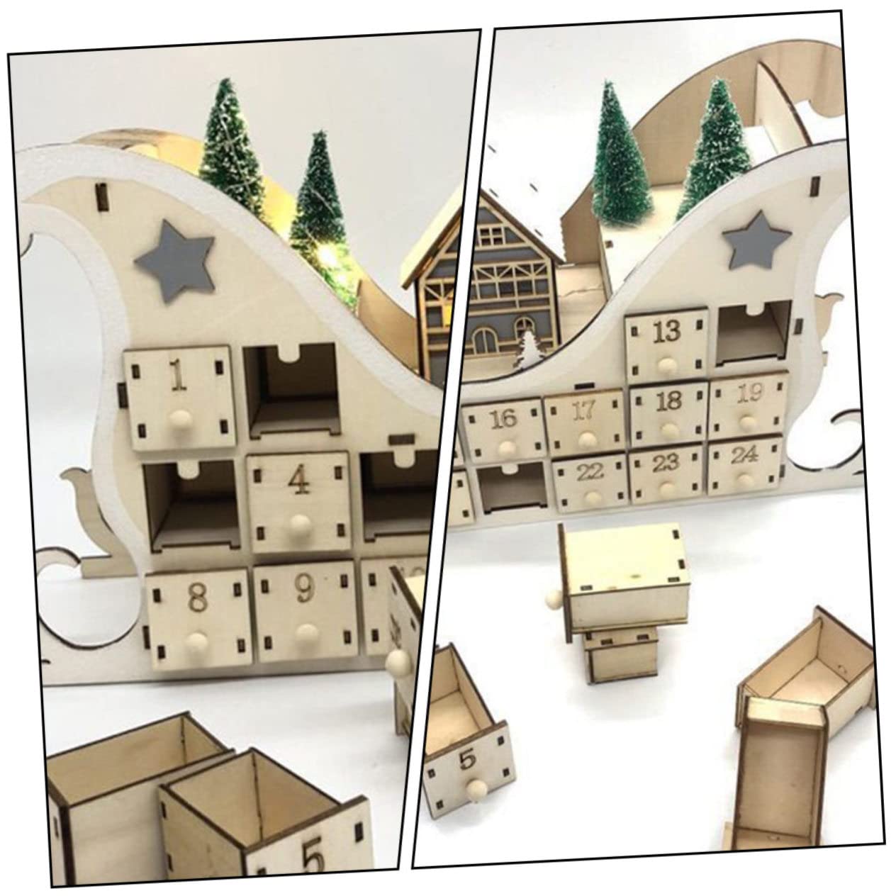 MAGICLULU Holz Weihnachtskalender mit Schlittenkalender Design Weihnachtskalender aus Holz für Schreibtischdeko Countdown-adventskalender für Weihnachten