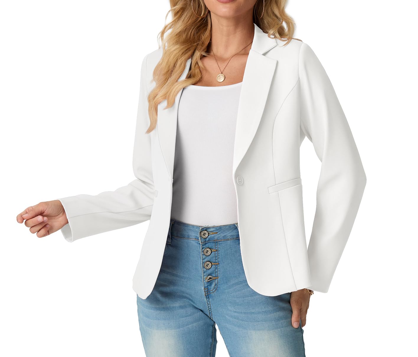 GRECERELLE Blazer à manches longues pour femme - Style décontracté et élégant - Pour le travail et le travail - Avec poches à boutons - 36-48