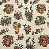 PESO APROXIMADO: 215 gr/m² Kt KILOtela Tela de loneta Estampada Digital - Half Panamá 100% algodón - Retal de 100 cm Largo x 140 cm Ancho  Frida Kahlo, Calaveras - Multicolor ─ 1 Metro