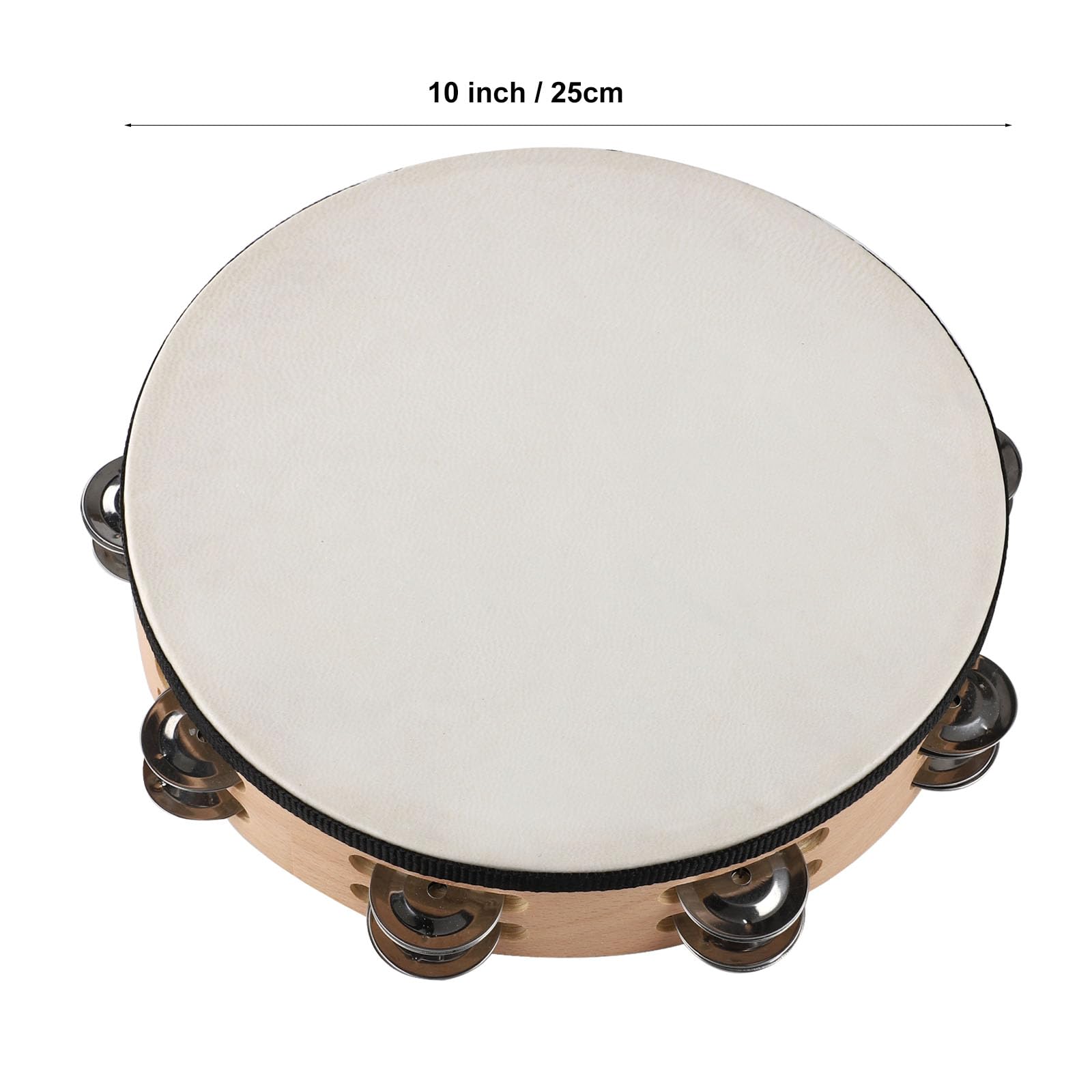 LIEKE Tambourin 25,4 cm et 20,3 cm Peau de chèvre à main pour adultes et enfants avec 8 paires de jingles en métal pour musique, salle de classe, danse, fête, église
