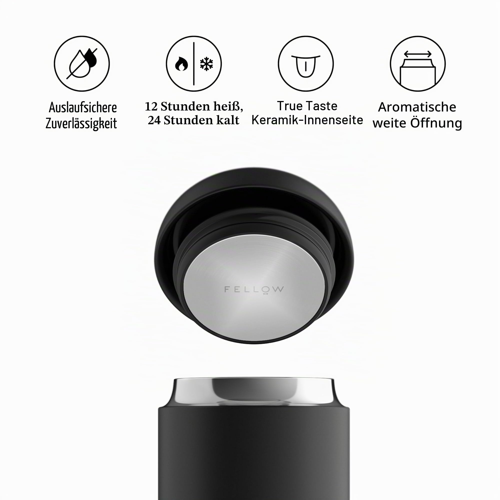 Fellow Thermobecher Kaffeebecher to Go 473 ml, Keramik Edelstahl, Schwarz | Carter Everywhere Mug, Auslaufsicher, Spülmaschinenfest, 12h Heiß 24h Kalt, Vakuumisoliert, BPA-frei, Isolierbecher