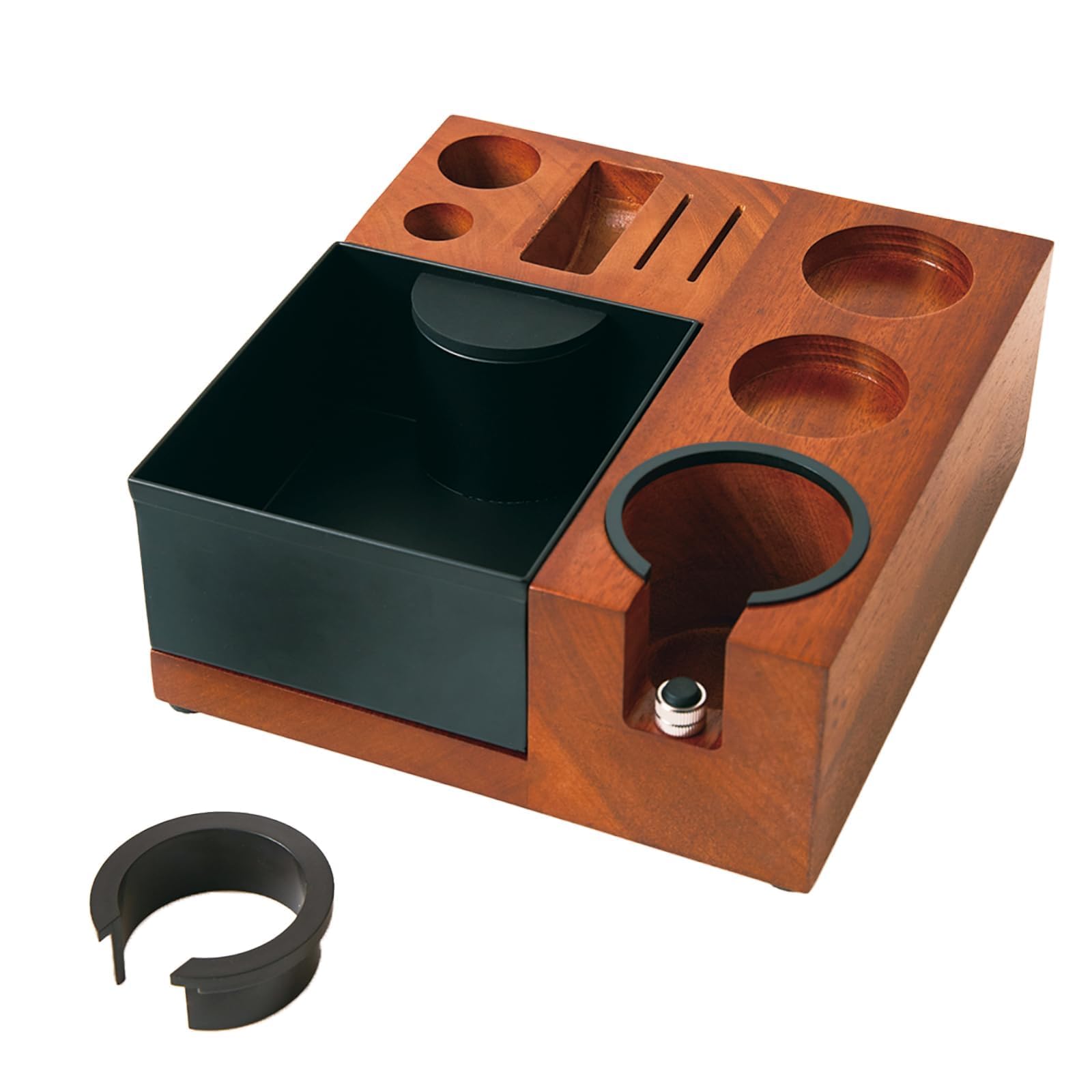 Nicepring Nature Wood Espresso Tamping Station Knock Box - 9 In 1 Espresso Knock Box And Tamp Station Coffee Organizer Fit For 51Mm 53Mm 54Mm 58Mm Espresso Tamper Distributor Portafilter Puck Screen Accessories Storage