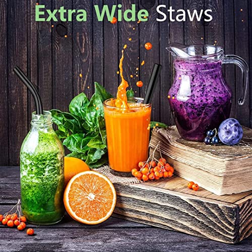Image of Vinaco Reusable Wide Mouth Straws - 8.5 inch & 10.5 inch Stainless Steel, Set of 4 with CleanerBrush, Black Metal Straws forThicker Drinks