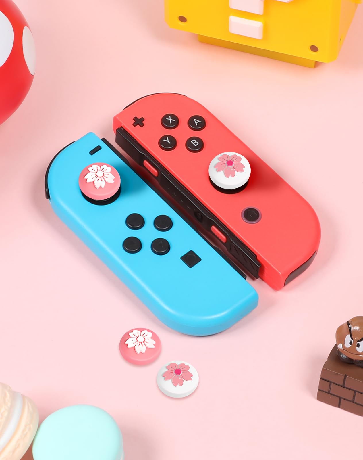 4 Stuks Schattige Siliconen Joycon Duimgreep Doppen - Bloemvormig Voor Nintendo Switch