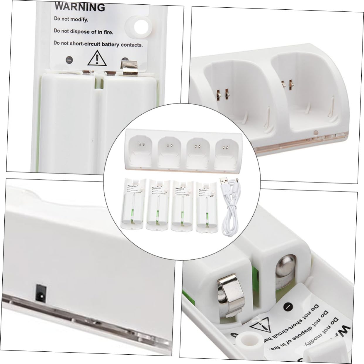 HOMSFOU Adattatore per Pile 4 Slot Stazione di Ricarica Batteria Cavo USB Caricabatterie Compatto Bianco per Ricaricare Batterie Ovunque