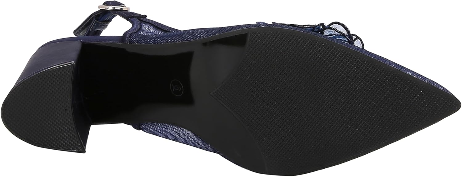 Lady Couture Women's Flower Mesh Slingback Pump – Ballroom Floral Appliqué with Crystal Embellishments, Pointed Toe Block Heel Dress Shoe