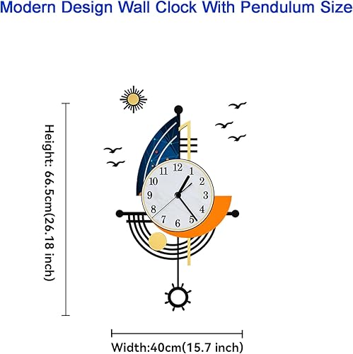 Miniatura 2 de Reloj de pared moderno, funciona con pilas, 26 pulgadas, diseño de barco grande, relojes de pared de péndulo para decoración de sala de estar, reloj