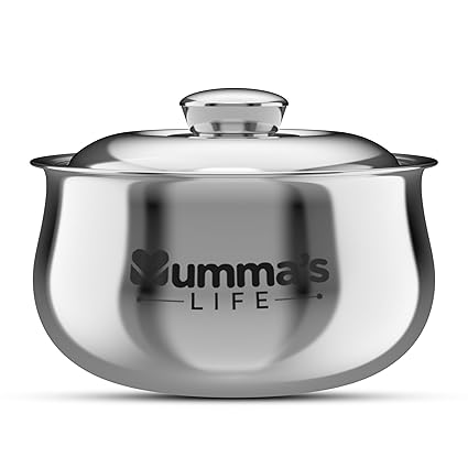 Mumma's LIFE Double Wall Belly Casserole with Steel Lid | Stainless Steel Solid Casserole | Hot Pot Stainless Steel Casserole with Steel Lid (2200ML)
