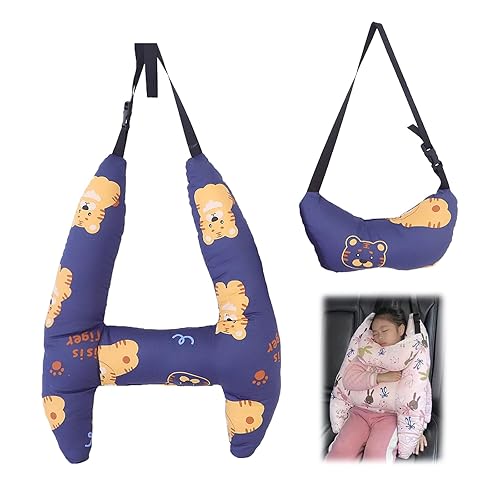 Miniatura 7 de Soporte de cabeza de coche en forma de H para niños, almohadas de viaje para niños, almohada de asiento de automóvil para la cabeza y el cuerpo,