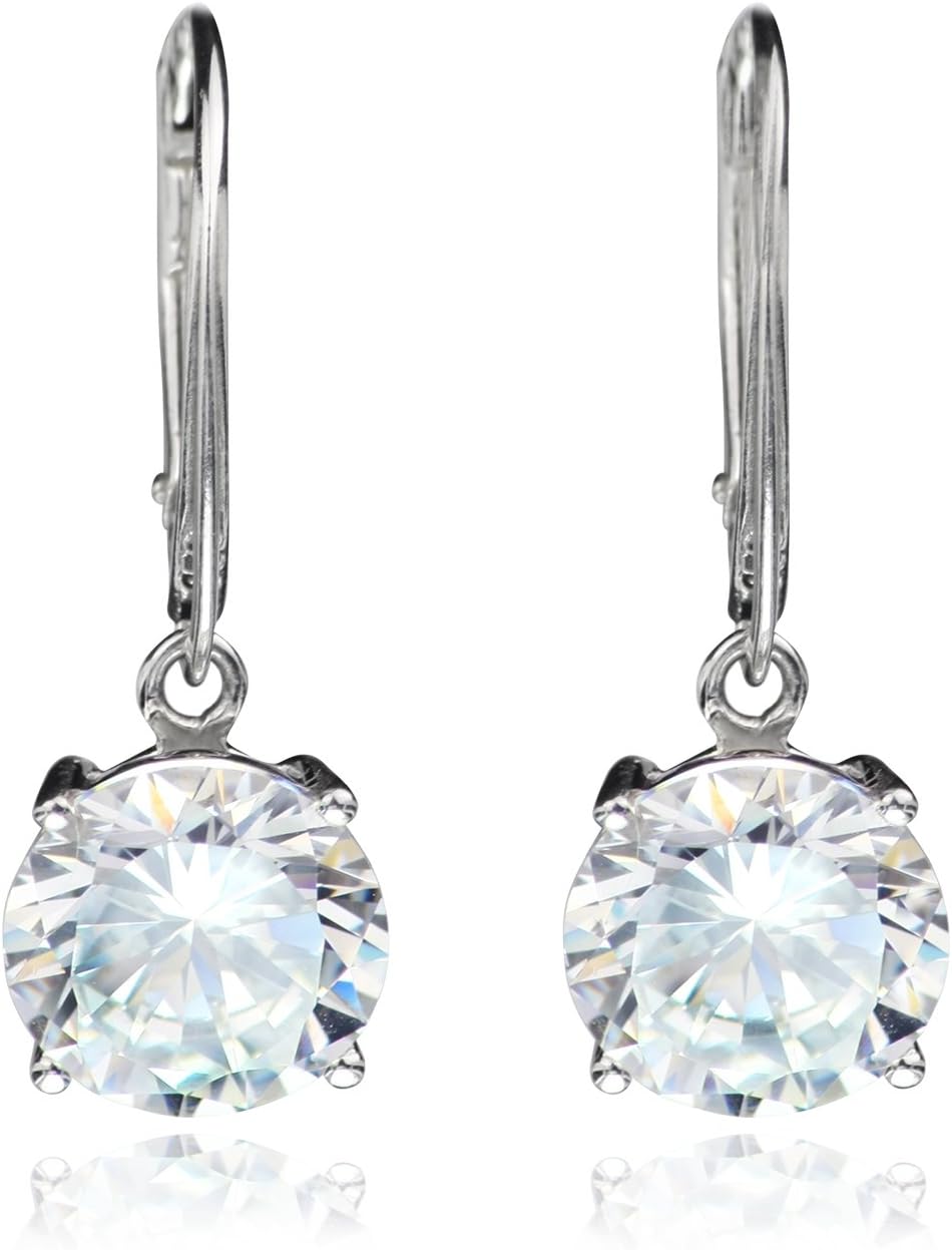 TJS Leverback Dangle Earrings Nickel-Free 925 Sterling Silver, Hypoallergenic, 10mm Crystal