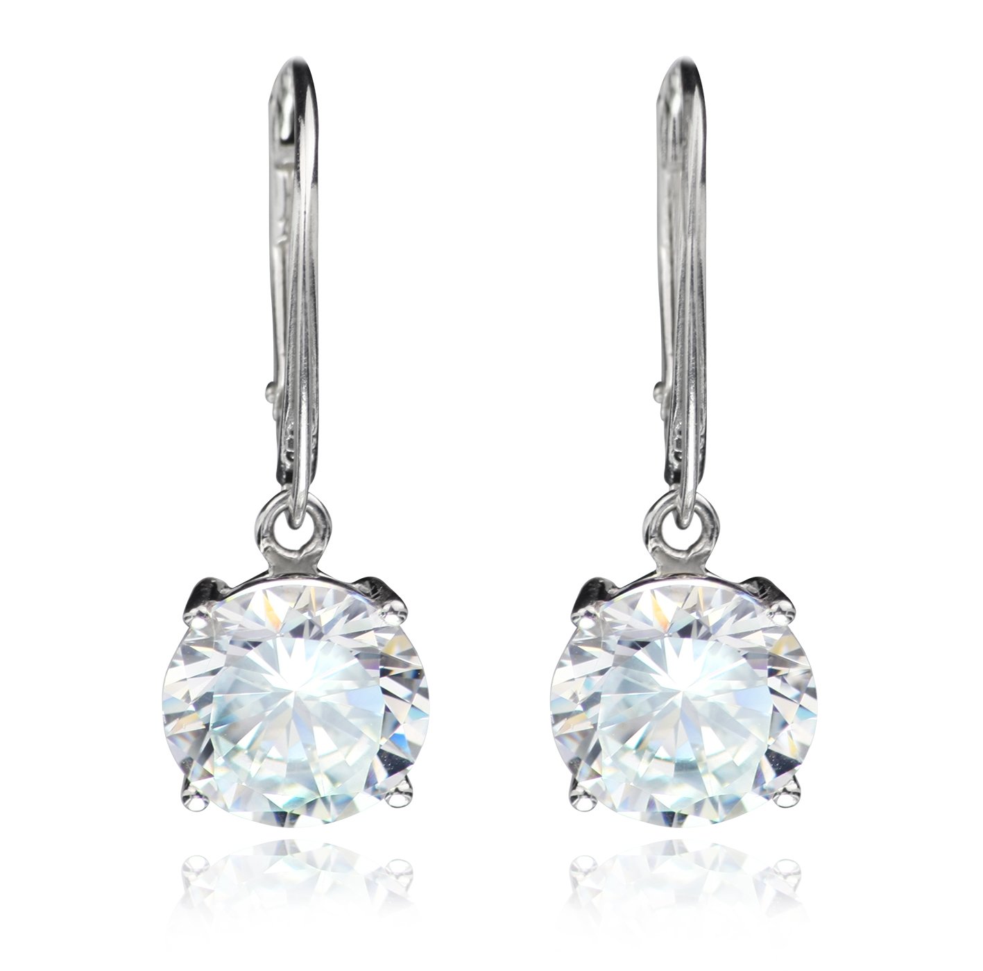 TJS Leverback Dangle Earrings Nickel-Free 925 Sterling Silver, Hypoallergenic, 10mm Crystal