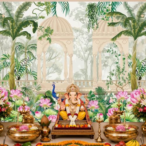 Image of Party Propz Pichwai Backdrop Cloth For Decoration Pooja -1Pc 8ft*5ft Ganpati Decoration Setup For Home, Varamahalakshmi Decorative Items, Krishna Janmashtami Set, Haldi Decor, Annaprasana Decor(Cloth)