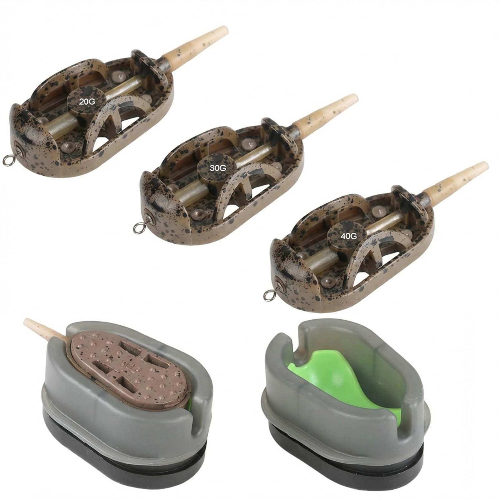Method Feeders Fishing Carp, 5-Piece Method Feeder Set with Quick Release Mould, Inline Feeders for Pellet Bait, Long-Distance Casting Carp Weights for Saltwater and Freshwater Fishing