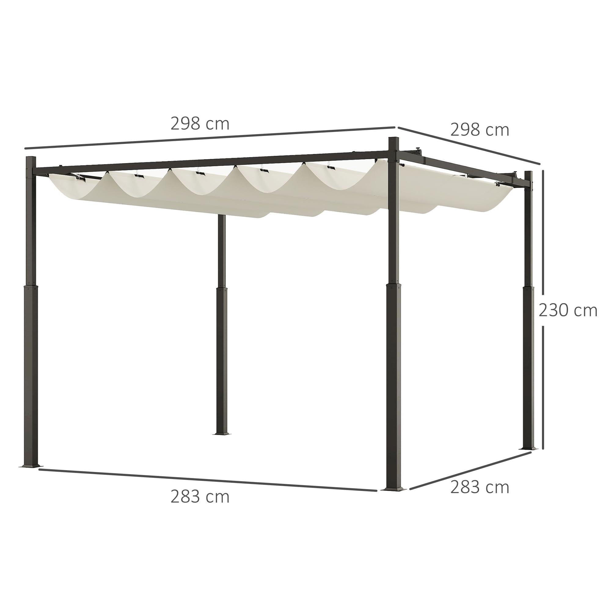 Outsunny Pergola Gazebo 3x3 m Retrattile Impermeabile Telo Bianco Crema Struttura Metallo