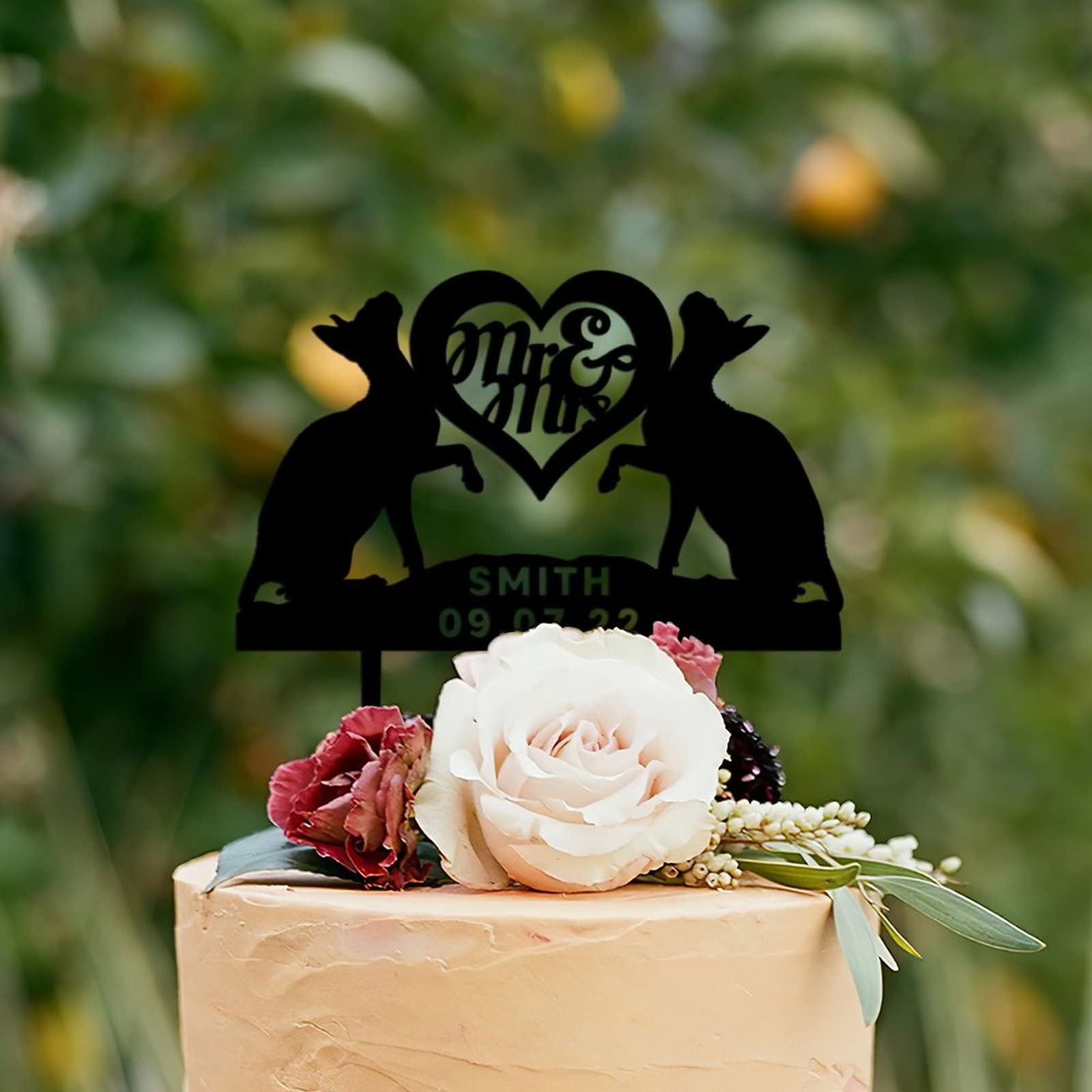 Topper Torta Matrimonio Dekora - Sposi Con Gatto In Metallo, 15x18 Cm | Decorazione Elegante Per Torta Nuziale - Foto 8