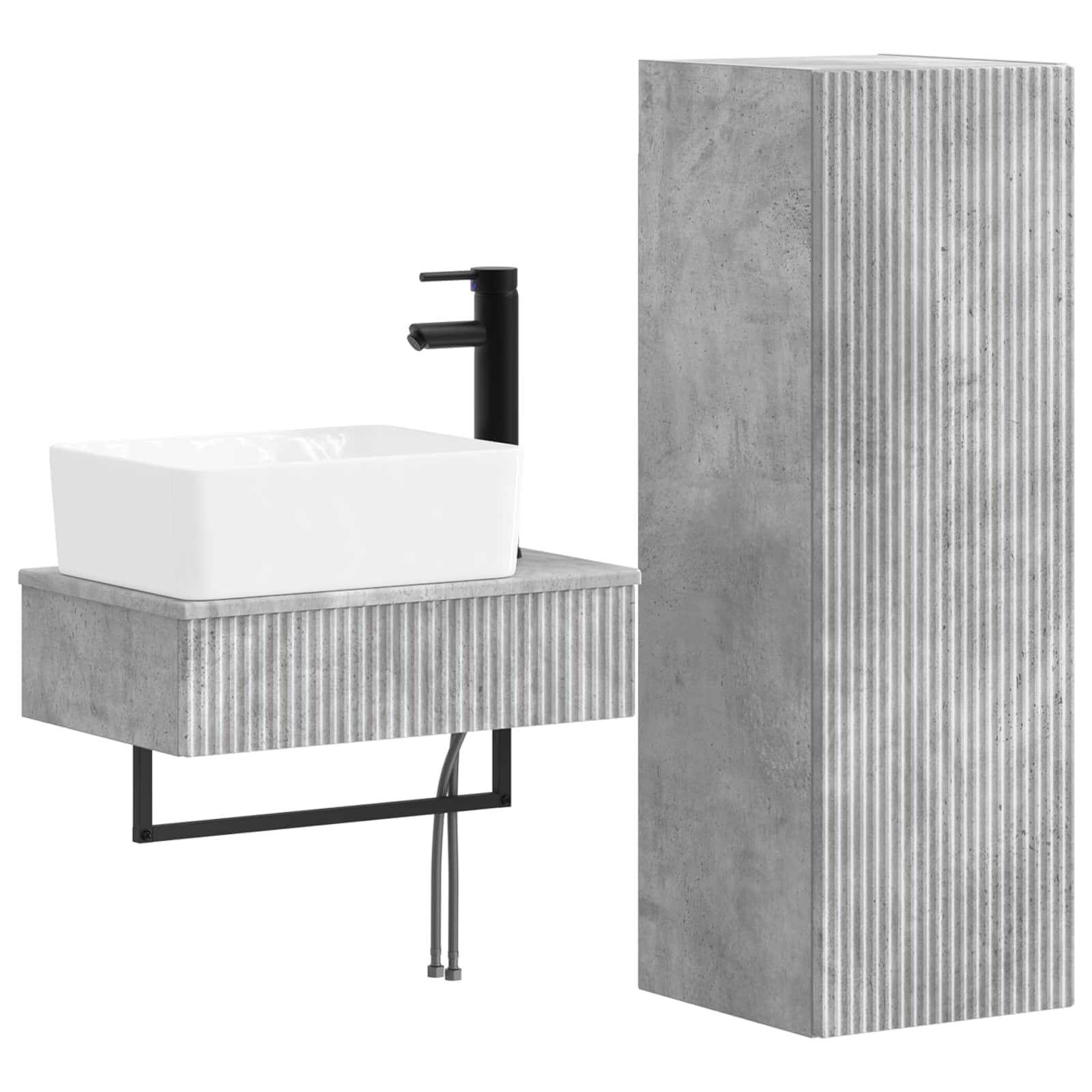Juego de muebles de baño, 2 unidades, color gris hormigón