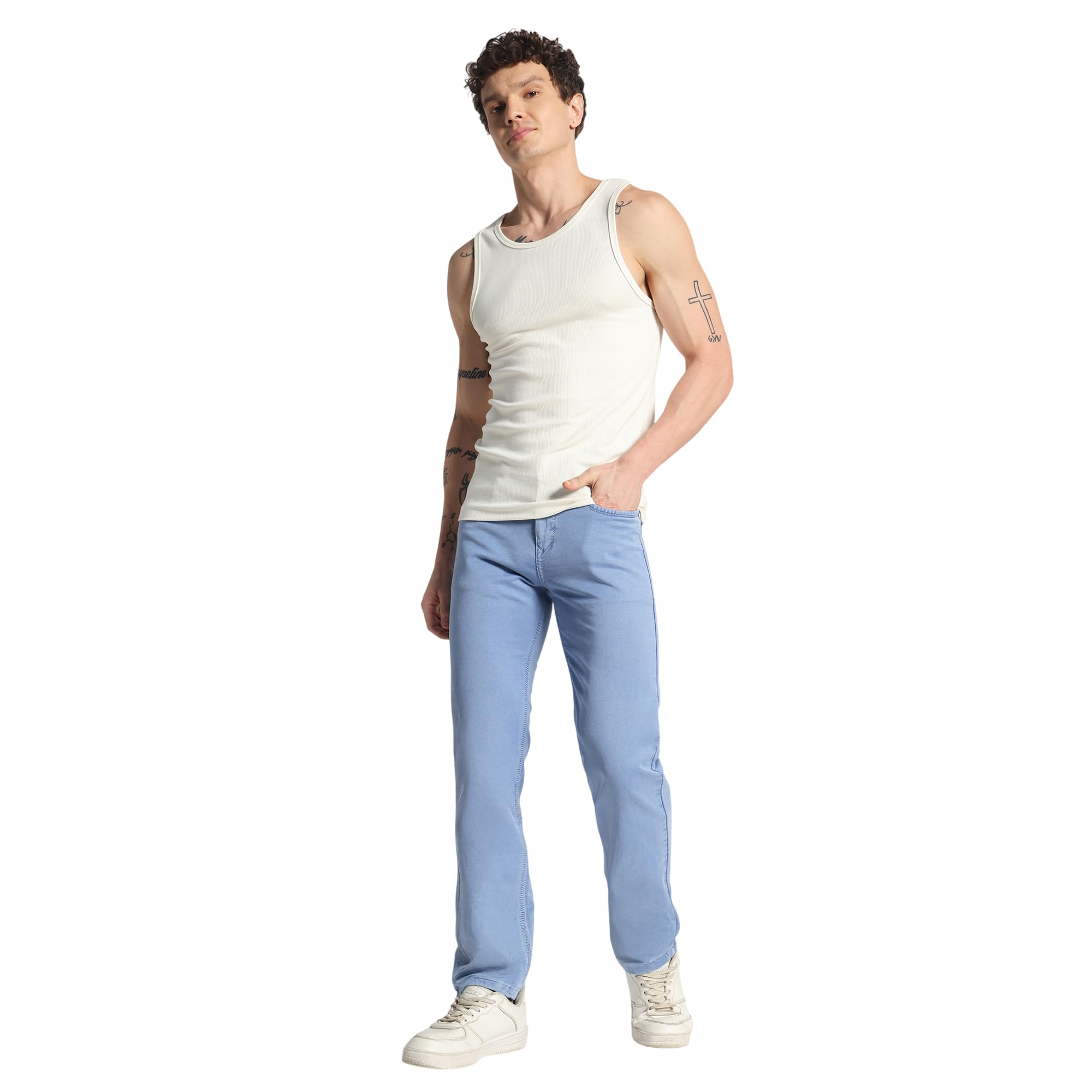 Cotton Comfort Fit Jeans for Men | Full-Length Solid Denim Pants with Button Closure, Embroidered Design, Mid-Rise Casual Trousers for Daily | Classic Jeans for Office Bottoms (DI-249)-image-9